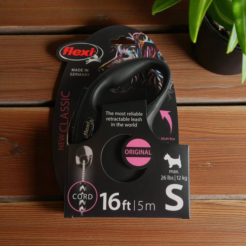 Flexi New Classic Nylon Cord Retractable Dog Leash, Black, Small: 16-ft - NWT